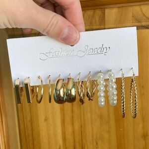 Set of 6 pair of earrings for pierced ears, set of 6 hoop style fashion earrings